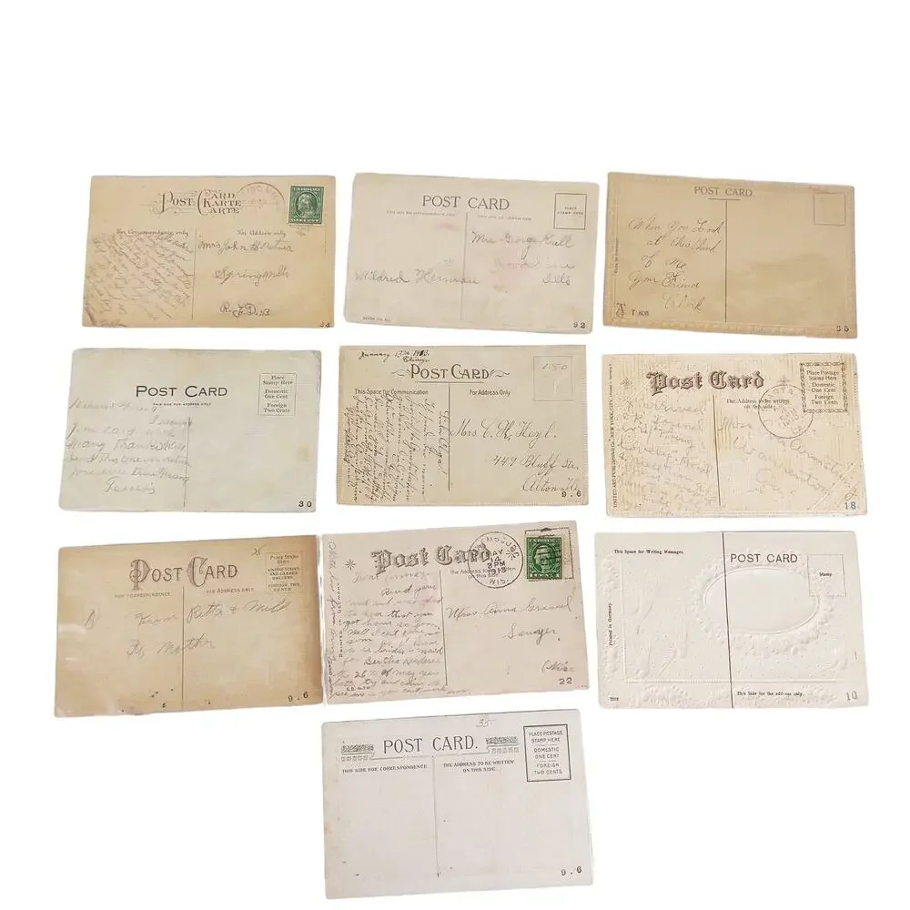 Lot 10 Antique Early 1900s Congratulations Greeting Cards Postcards Velvet Flora